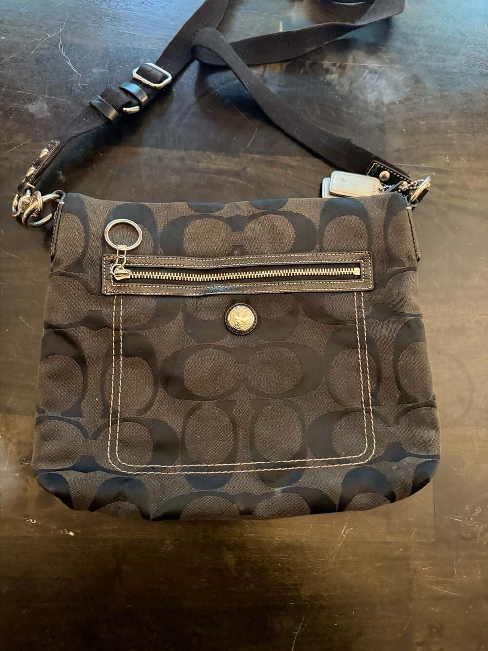 Coach Signature C Black Fabric Crossbody Bag F14369 with Lavender Lining